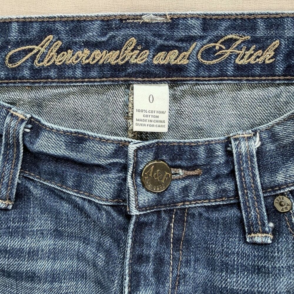 Abercrombie & Fitch Micro Mini Denim Skirt Size 0 Low Rise Y2k Distressed Boho - Picture 5 of 10